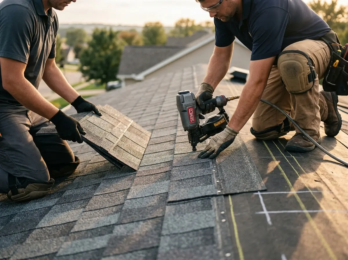 Professional roofer working on a residential roof in Carneys Point